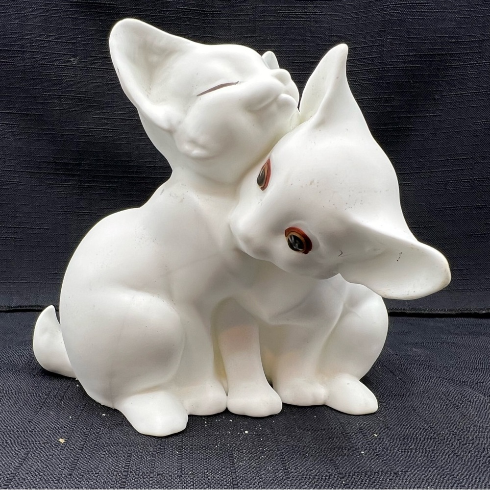 Two Kittens Hugging. Fine Bisque Porcelain. By Freeman.  White